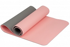 Коврик для йоги 173x61x0,6 см TPE 2-ух слойный, розовый